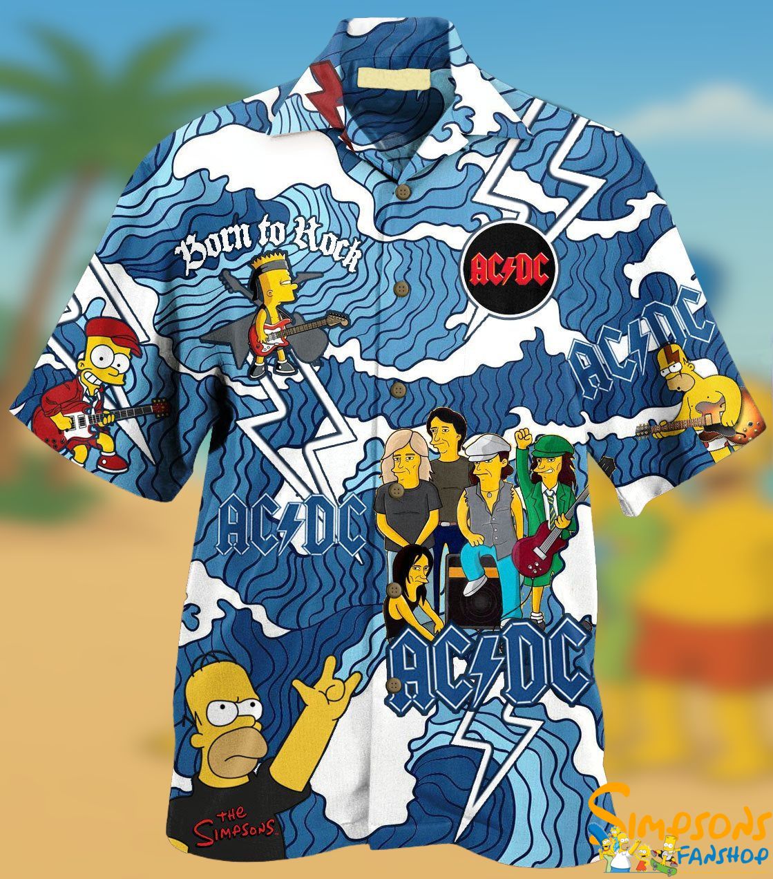 DC & The Simpsons Hawaiian Shirt for Rock Fans Summer Beach Vibes Acdc The Simpsons Hawaiian Shirt Summer Outfit Beach