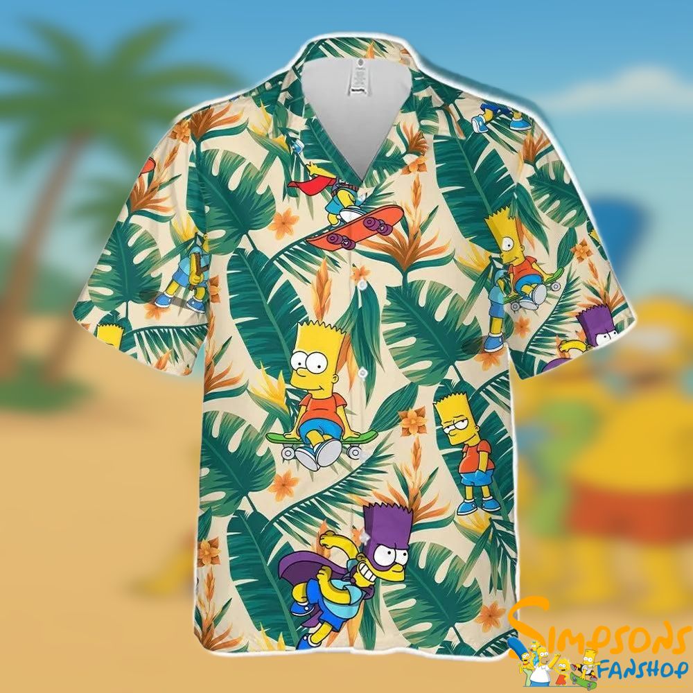 Funny Bart Simpson Floral Hawaiian Shirt for Summer Vacation Vibes Bart Simpson Flower Hawaiian Shirt T shirts Low Price