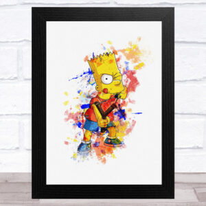 Bart Simpson Watercolour Splatter The Simpsons Childrens Kids Wall Art Print 1