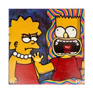 Bart and Lisa trippy art The simpsons, rainbow, psychedelic, wall art, decor 16x16x0.5” canvas 1
