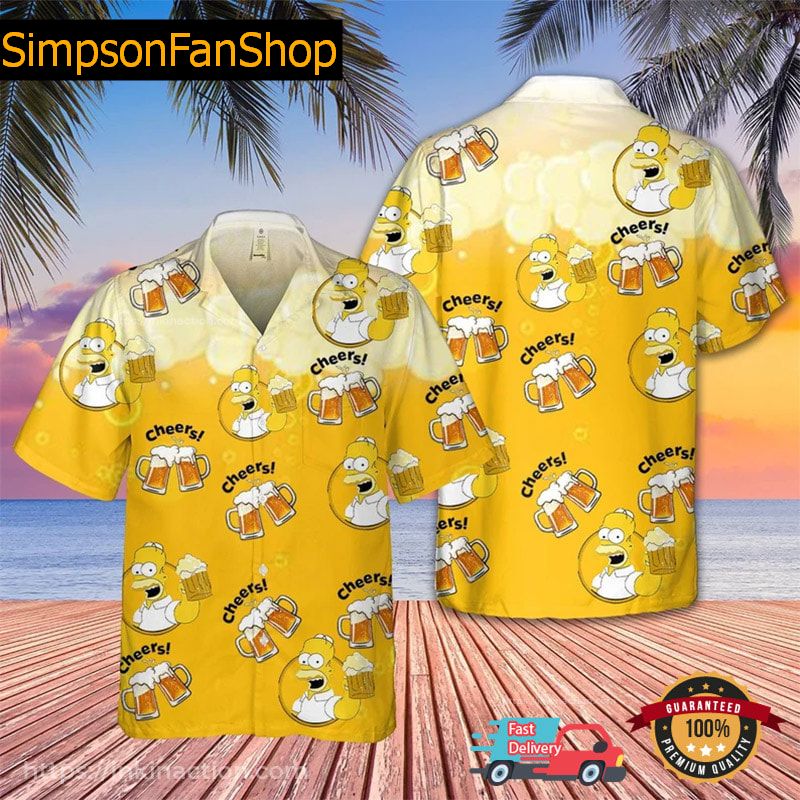 Funny Homer Simpson Beer Print Hawaiian Shirt for Bartenders & Simpsons Fans Homer Simpson Beer Pattern Hawaiian Shirt Print your thoughts. Tell your stories. 1