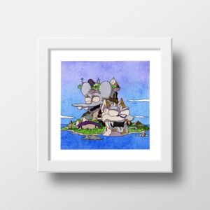 Itchy and Scratch Land Watercolour Print, Scenic Simpsons, Itchy & Scratchy mountain Poster Watercolor Illustration Print Wall Art 21x21cm 1