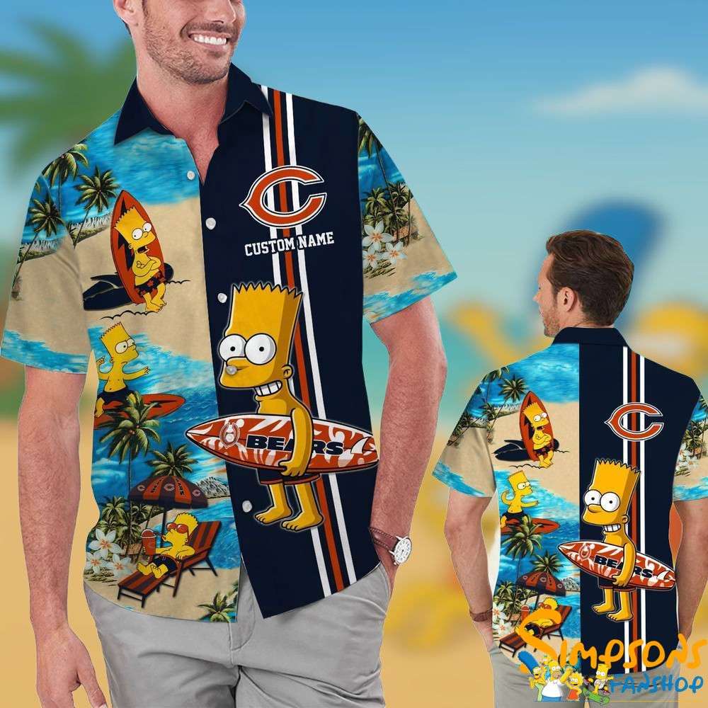Chicago Bears Simpsons Crossover Hawaiian Shirt For Football Fans Gift Personalized Chicago Bears Simpsons Hawaiian Shirt KDHYPE