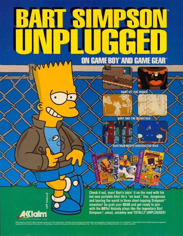 The Simpsons Bart Unplugged Game Boy Gear Promo Ad Wall Art Print Poster Glossy 1