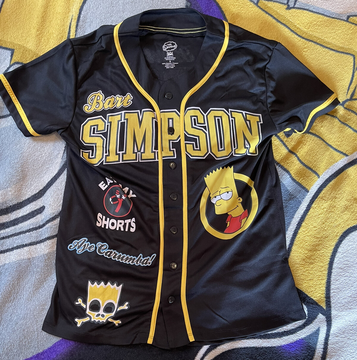 The Simpsons Black Gold Bart Simpson 89 Baseball Jersey Shirt Eat My Shorts Sm. 1