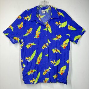 The Simpsons Button Up Hawaiian Shirt Sz M Purple Bart Milhouse Surfing Vtg 1