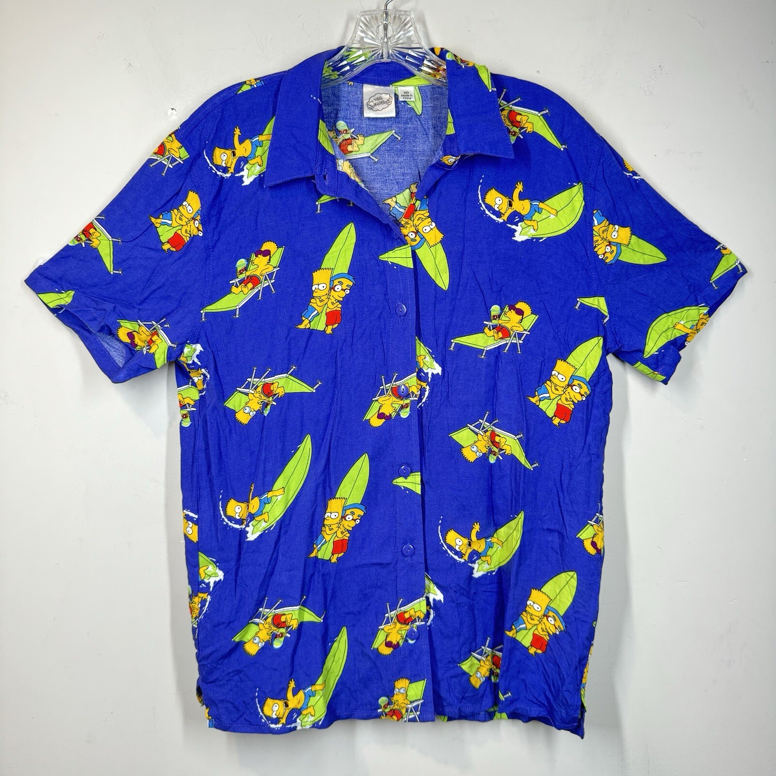Retro Bart & Milhouse Surfing Hawaiian Shirt - Vintage Simpsons Button Up For Men The Simpsons Button Up Hawaiian Shirt Sz M Purple Bart Milhouse Surfing Vtg 1