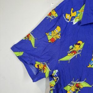 The Simpsons Button Up Hawaiian Shirt Sz M Purple Bart Milhouse Surfing Vtg 20