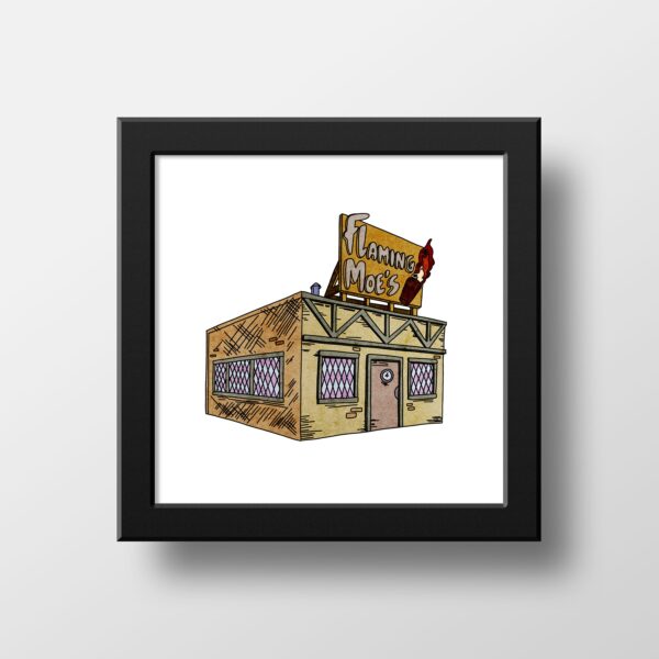 The Simpsons Flaming Moes Tavern Watercolour Print Watercolor Illustration Print Wall Art 21x21cm 1