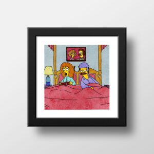 The Simpsons Ned Flanders Boring Old Biddy Watercolour Print, Watercolor Illustration Print Wall Art 21x21cm 1