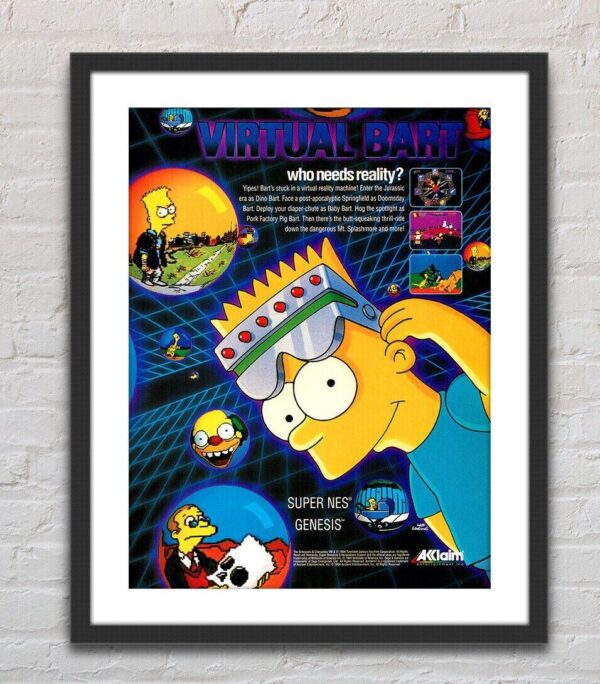 The Simpsons Virtual Bart SNES Genesis Glossy Promo Ad Poster Unframed G1110 1