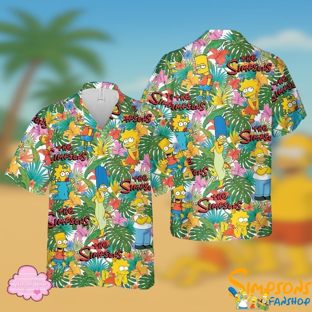 Simpson Family Hawaiian Shirt Tropical Themed Fun Cartoon Print Aloha Shirt Tropical Simpson Hawaiian Shirt Cheap T shirts Low Price